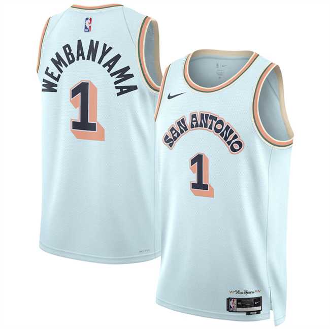 Men%27s San Antonio Spurs #1 Victor Wembanyama Light Blue 2024-25 City Edition Stitched Jersey Dzhi